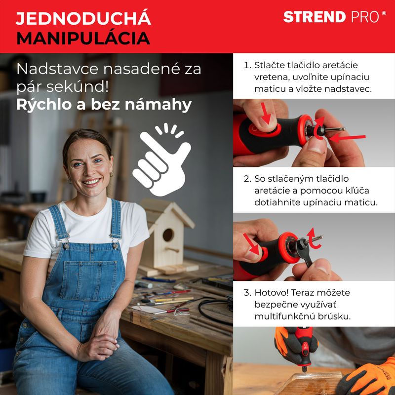 Brúska Strend Pro, mini, priama, vŕtanie a brúsenie, 8 V, 1500 mAh, s príslušenstvom