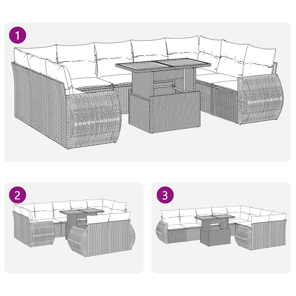Set mobilier de grădină cu perne, 10 piese, gri, poliratan GartenMobel Dekor