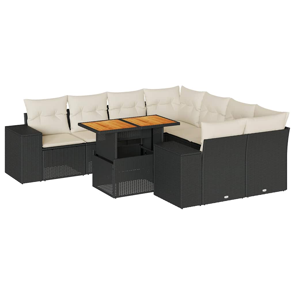 Set mobilier de grădină cu perne, 9 piese, negru, poliratan GartenMobel Dekor