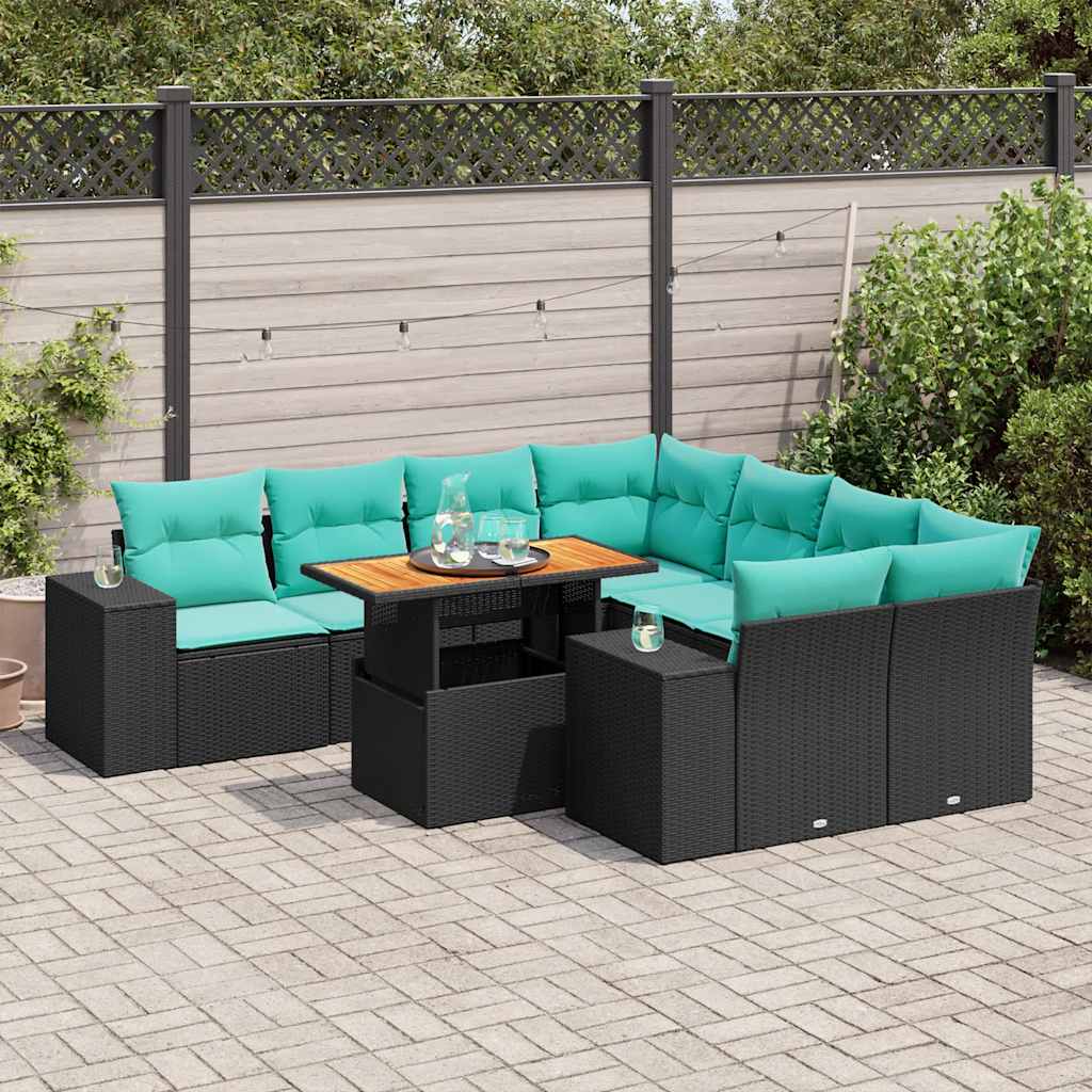 Set mobilier de grădină cu perne, 9 piese, negru, poliratan GartenMobel Dekor