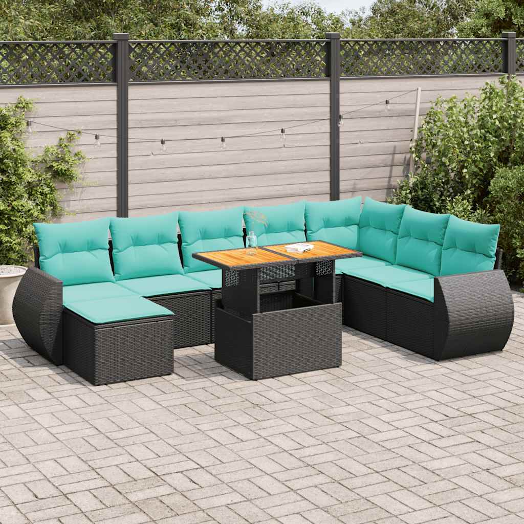 Set mobilier de grădină cu perne, 9 piese, negru, poliratan GartenMobel Dekor