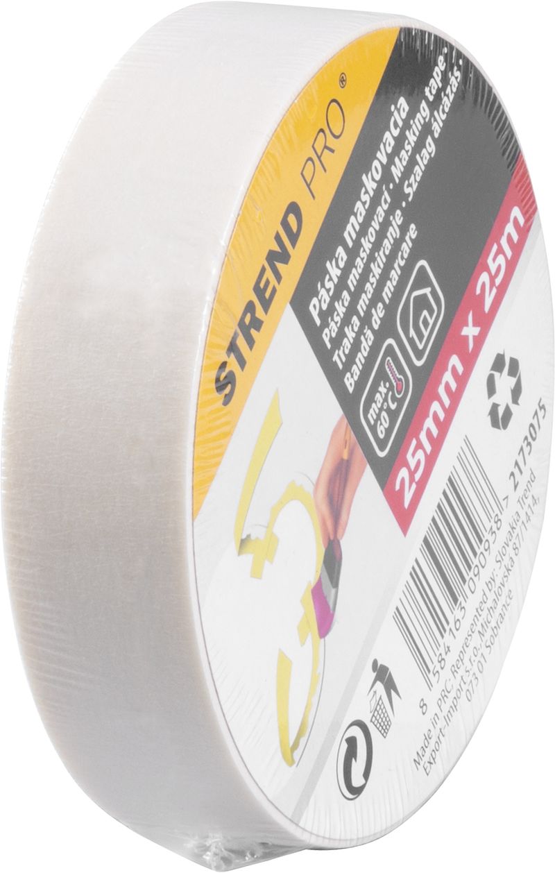 Bandă de mascare pentru vopsit Strend Pro, 25 mm x 25 m, albă