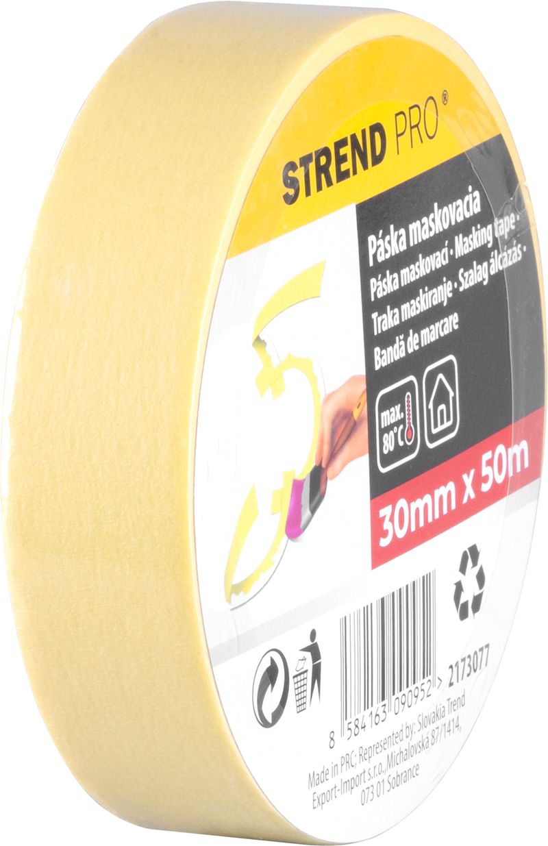 Bandă de mascare Strend Pro pentru zugrăvit, 30 mm x 50 m, 80°C