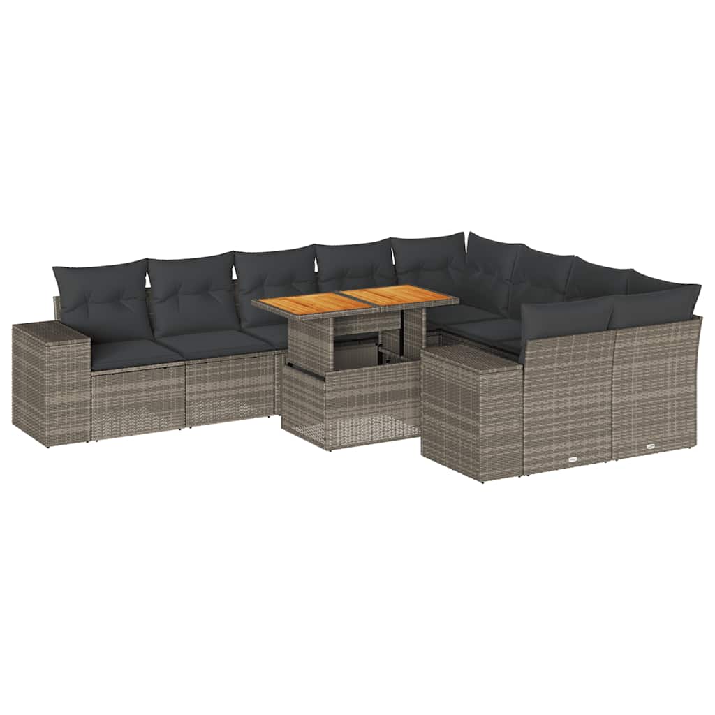 Set mobilier de grădină cu perne, 10 piese, gri, poliratan GartenMobel Dekor