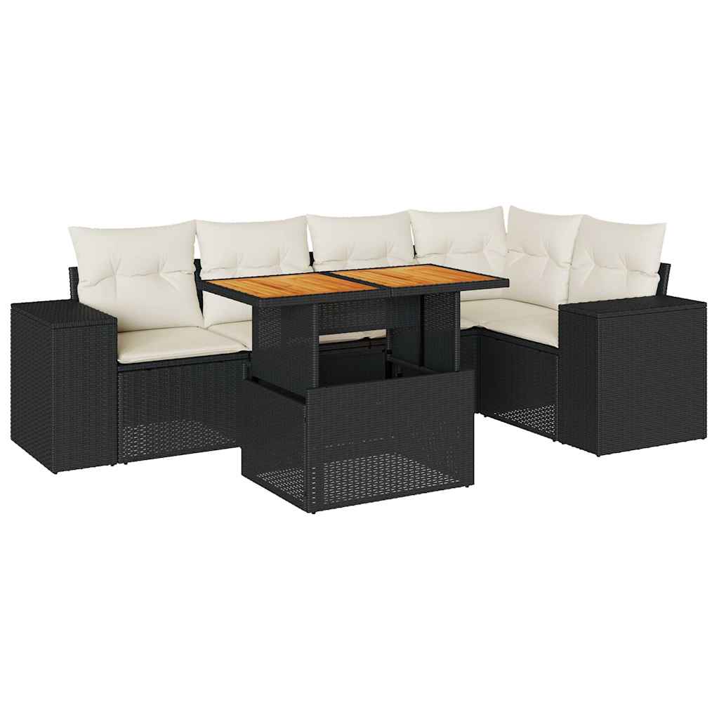Set mobilier de grădină cu perne, 6 piese, negru, poliratan GartenMobel Dekor