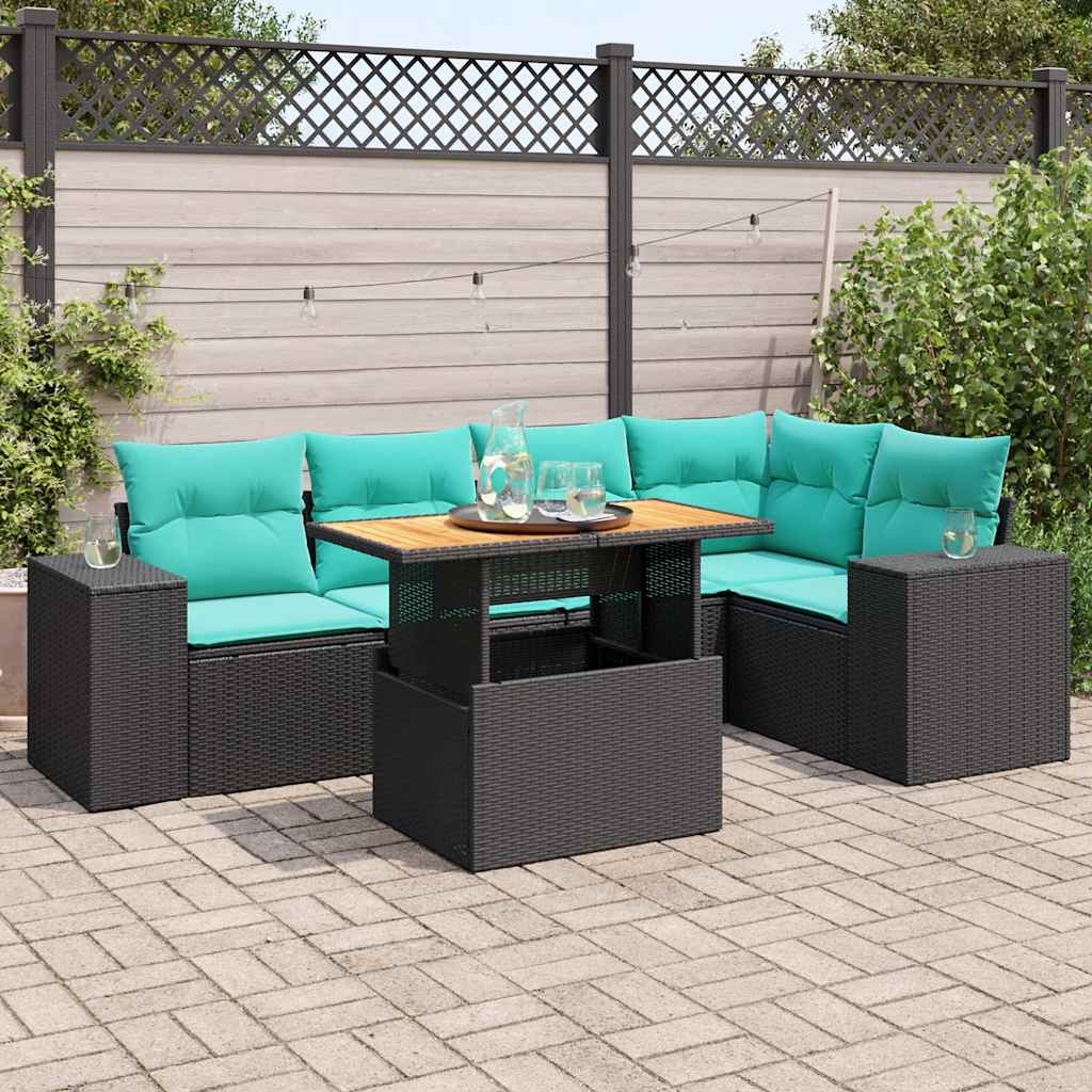 Set mobilier de grădină cu perne, 6 piese, negru, poliratan GartenMobel Dekor