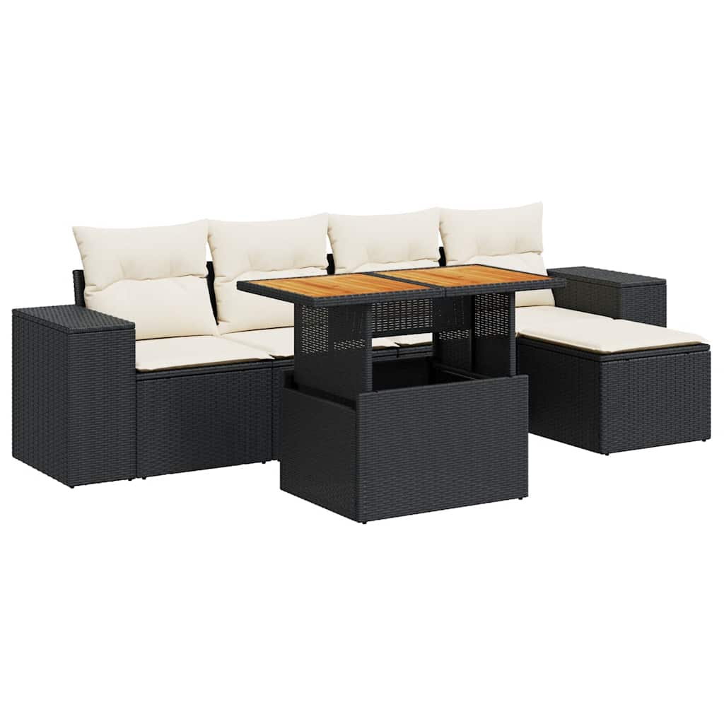 Set mobilier de grădină cu perne, 6 piese, negru, poliratan GartenMobel Dekor