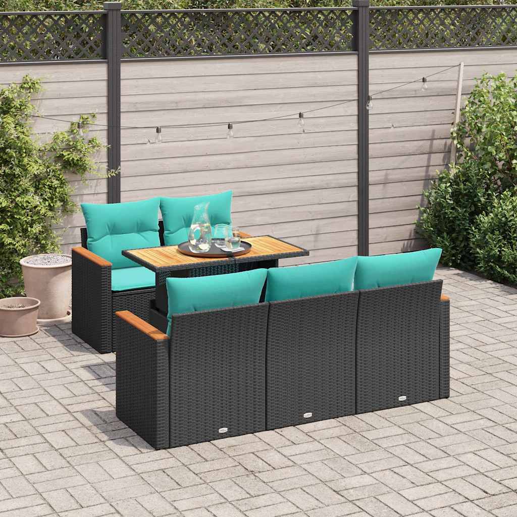 Set mobilier de grădină cu perne, 6 piese, negru, poliratan GartenMobel Dekor
