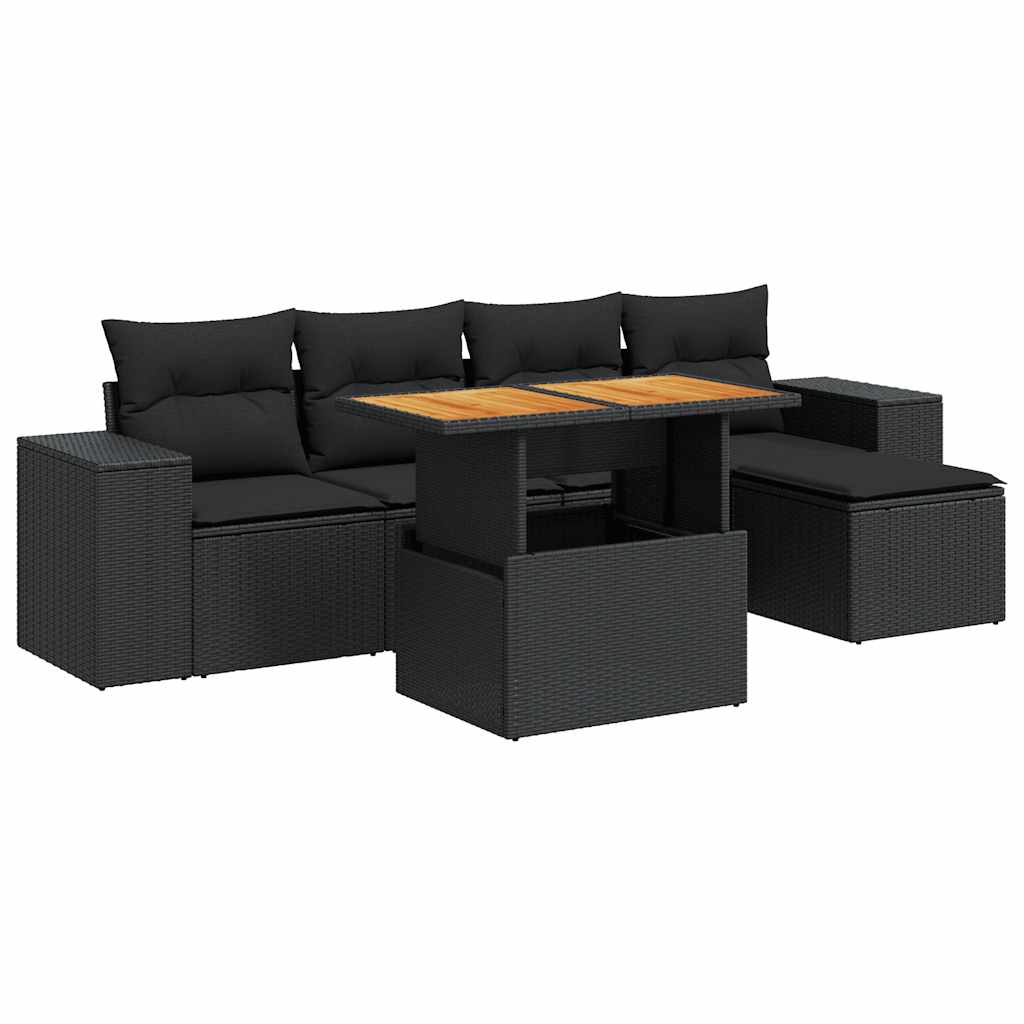 Set mobilier de grădină cu perne, 6 piese, negru, poliratan GartenMobel Dekor