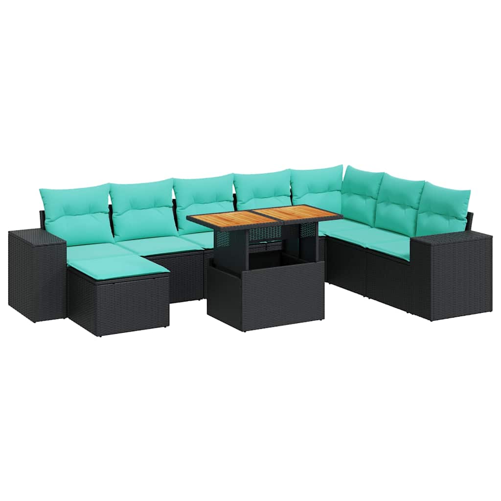 Set mobilier de grădină cu perne, 9 piese, negru, poliratan GartenMobel Dekor