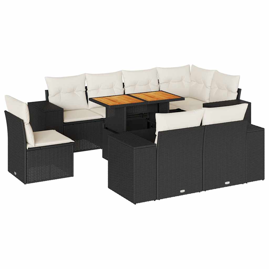 Set mobilier de grădină cu perne, 9 piese, negru, poliratan GartenMobel Dekor