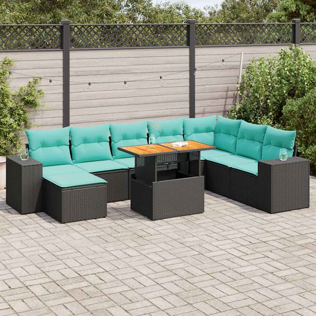 Set mobilier de grădină cu perne, 9 piese, negru, poliratan GartenMobel Dekor