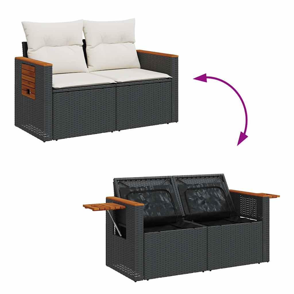 Set mobilier grădină perne 9 piese negru poliratan/lemn acacia GartenMobel Dekor