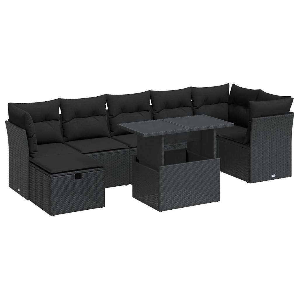 Set mobilier de grădină cu perne, 8 piese, negru, poliratan GartenMobel Dekor