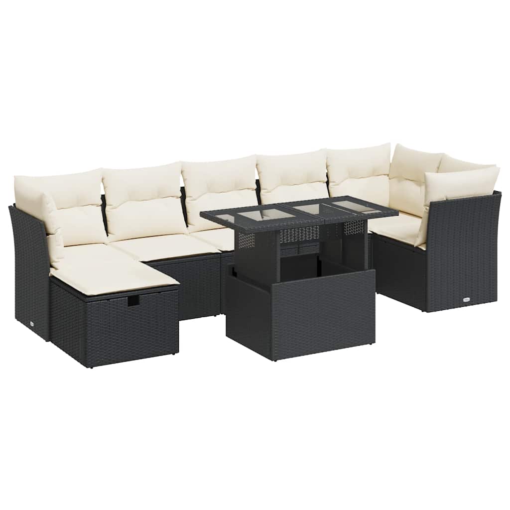 Set mobilier de grădină cu perne, 8 piese, negru, poliratan GartenMobel Dekor