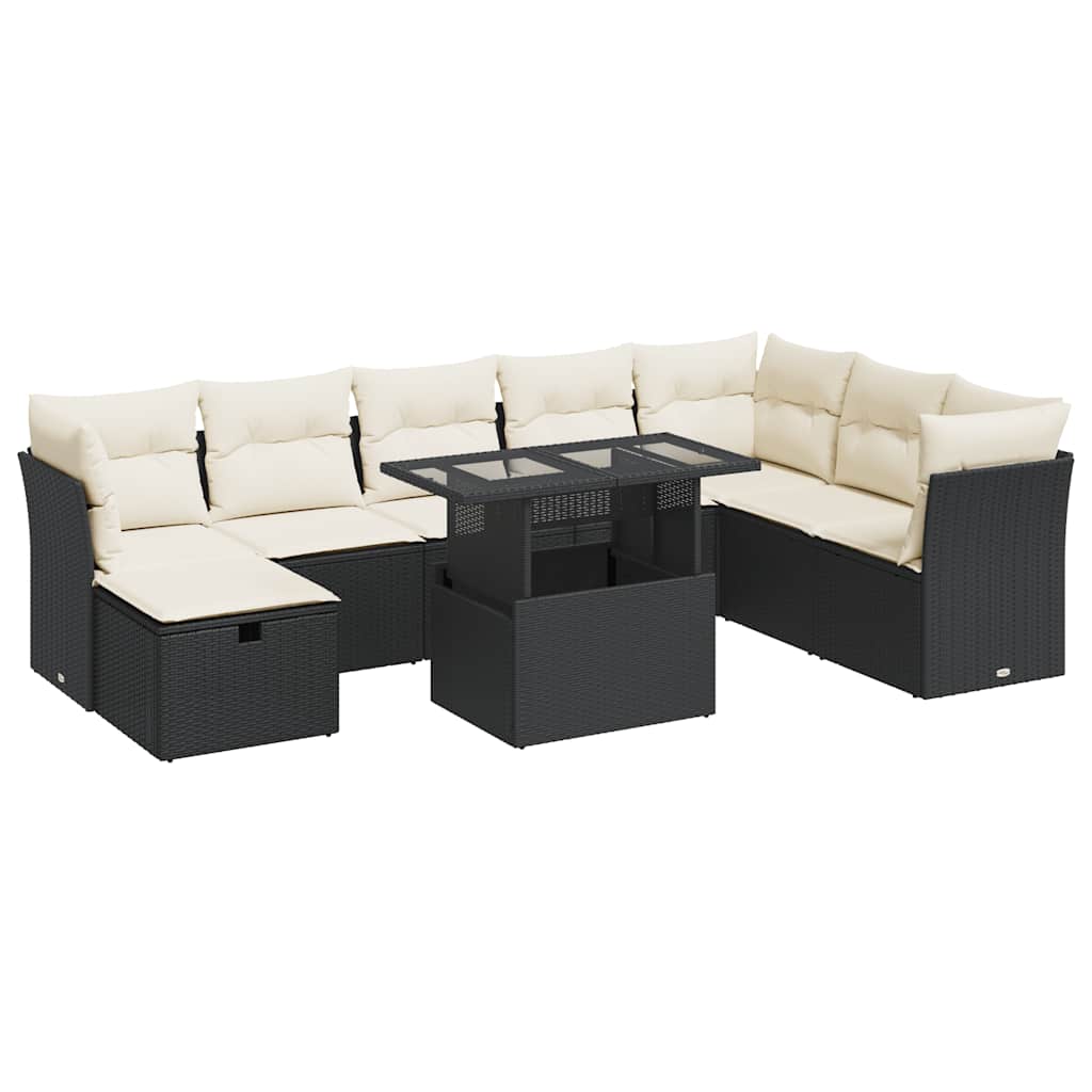 Set mobilier de grădină cu perne, 9 piese, negru, poliratan GartenMobel Dekor