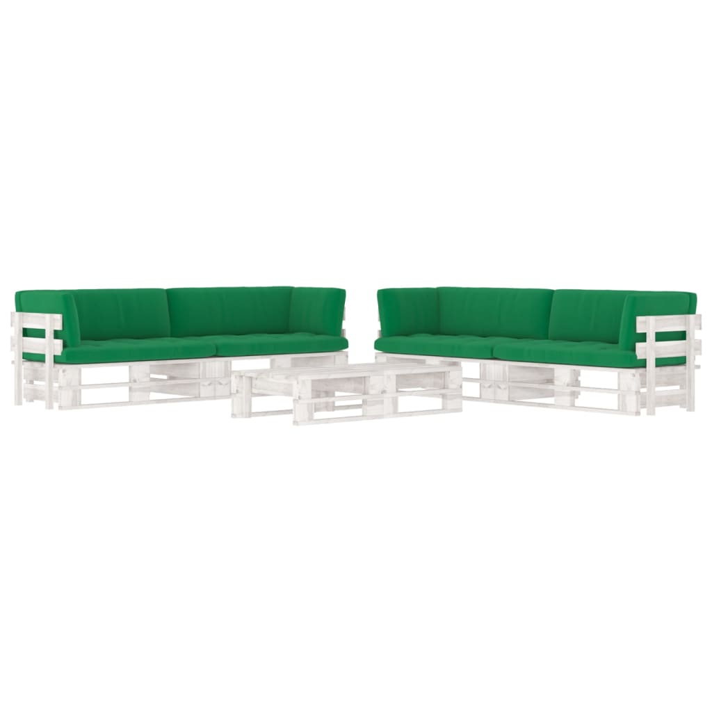 Set mobilier din paleți cu perne, 6 piese, alb, lemn pin tratat GartenMobel Dekor