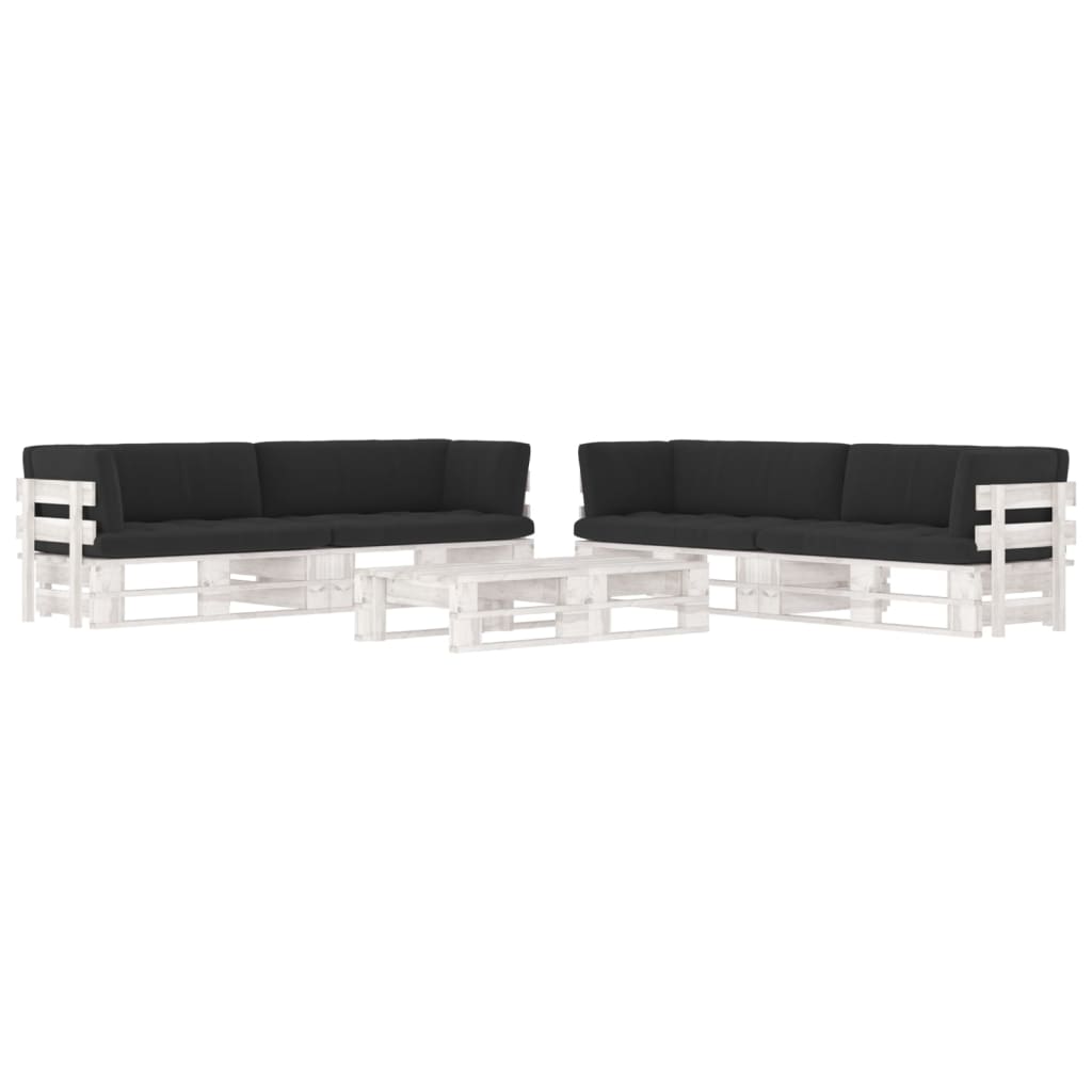 Set mobilier din paleți cu perne, 6 piese, alb, lemn pin tratat GartenMobel Dekor