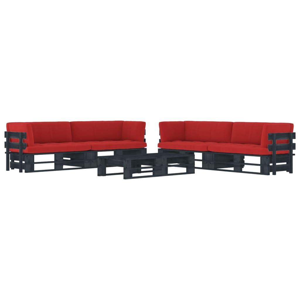 Set mobilier paleți cu perne, 6 piese, negru, lemn pin tratat GartenMobel Dekor