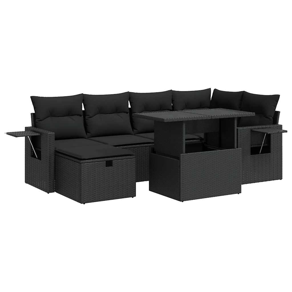 Set canapele de grădină cu perne, 7 piese, negru, poliratan GartenMobel Dekor