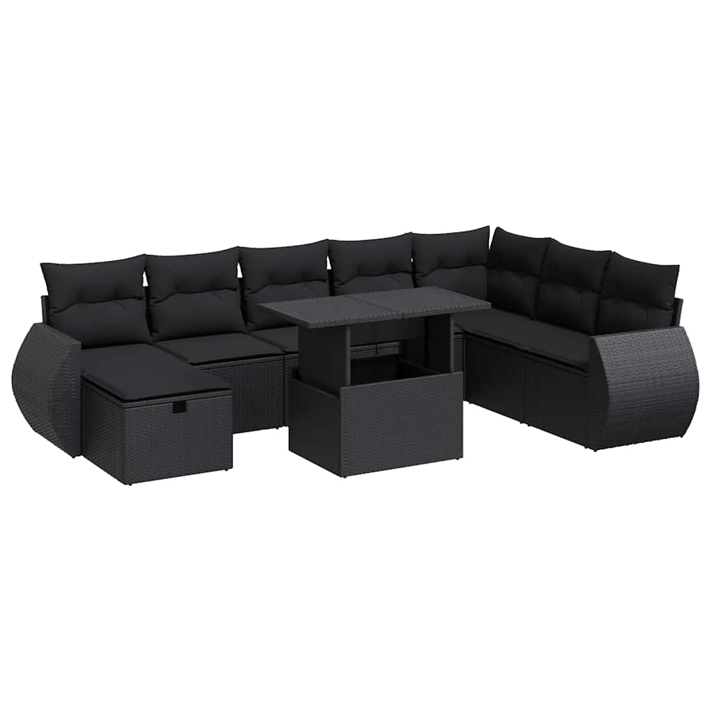 Set mobilier de grădină cu perne, 9 piese, negru, poliratan GartenMobel Dekor