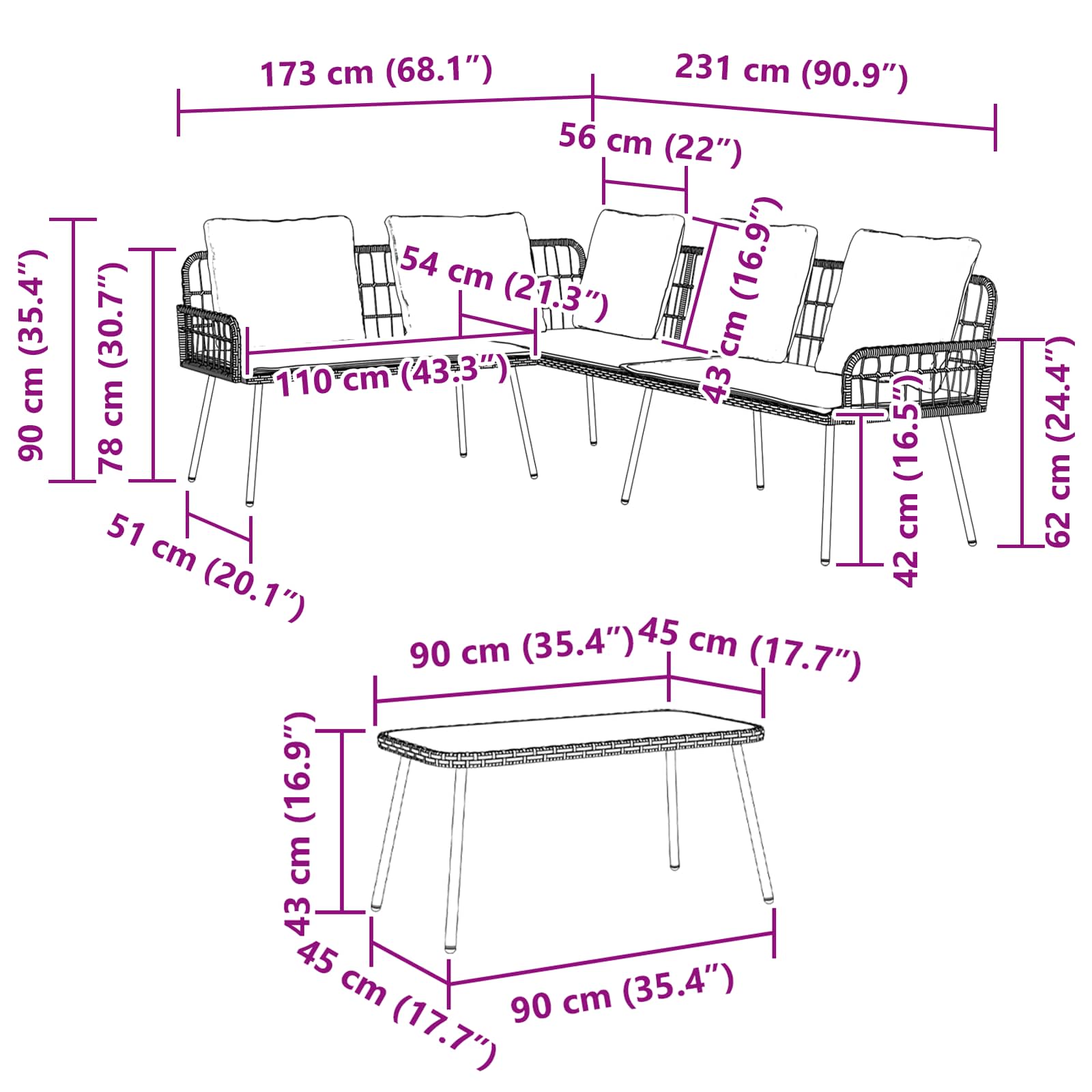 Set de canapele pentru grădină cu pernă 2 pcs Negru poliratan GartenMobel Dekor