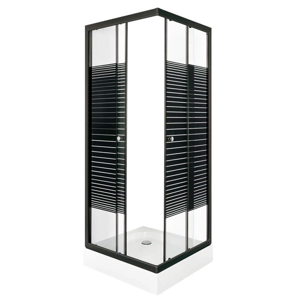 Cabină de duș Kerra Pico Black Stripe 70x70 cm cu cădiță inclusă