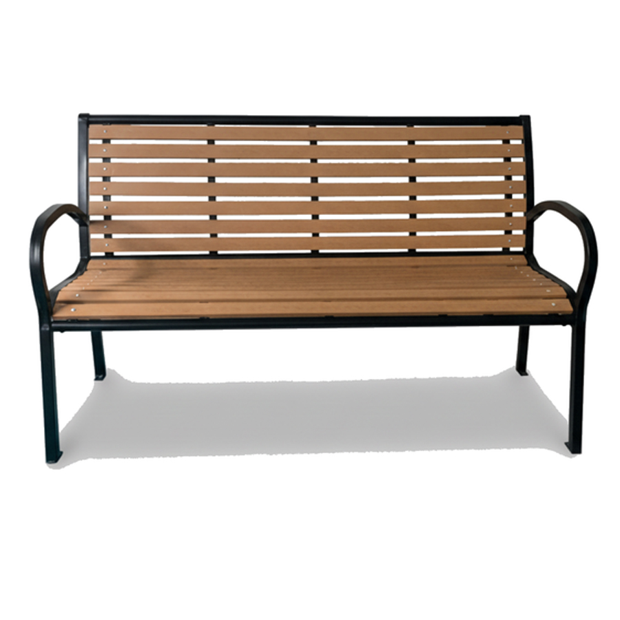 Banca de gradina maro cu cadru metalic si PVC imitatie lemn, 125 cm