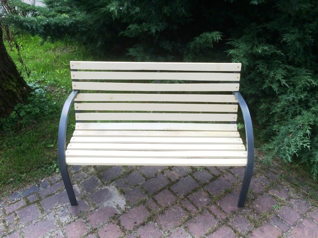 Banca de gradina din lemn cu spatar si cadru din otel, 120x60x80 cm