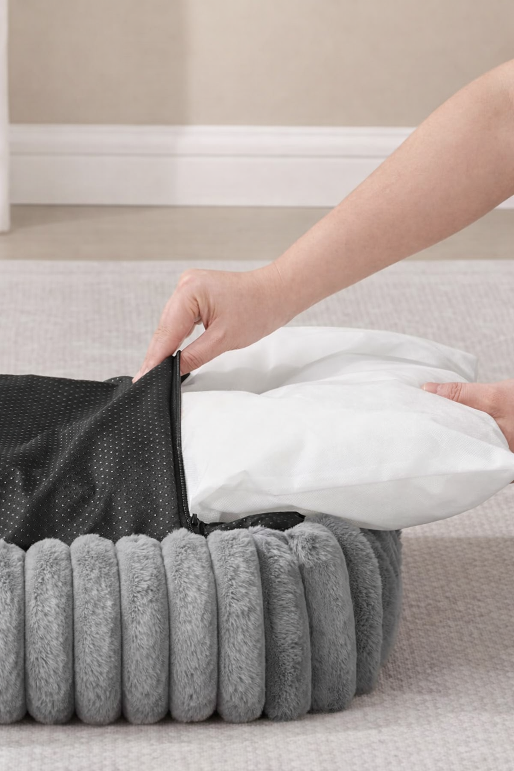 FEANDREA Pat pentru caini din plus, ortopedic, cu margini inaltate, detasabil si lavabil, 71x55x18 cm, gri