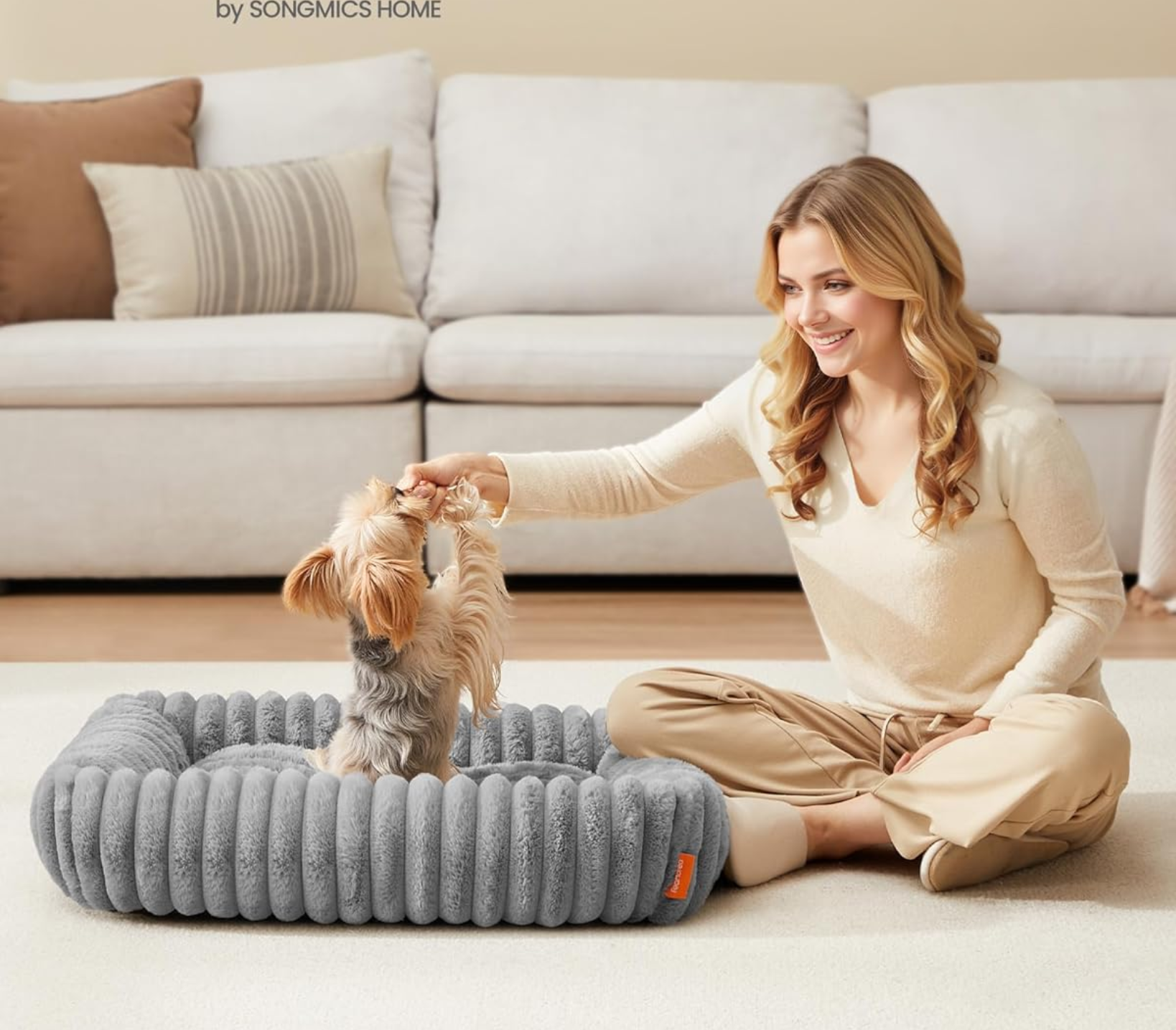 FEANDREA Pat pentru caini din plus, ortopedic, cu margini inaltate, detasabil si lavabil, 71x55x18 cm, gri