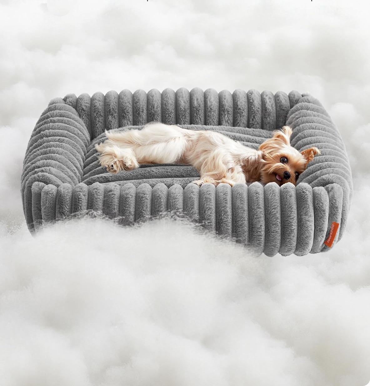 FEANDREA Pat pentru caini din plus, ortopedic, cu margini inaltate, detasabil si lavabil, 71x55x18 cm, gri
