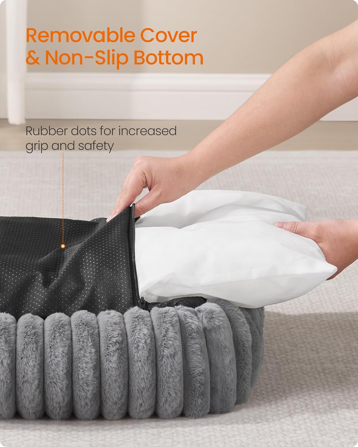 FEANDREA Pat pentru caini din plus, ortopedic, cu margini inaltate, detasabil si lavabil, 91x68x18 cm, gri