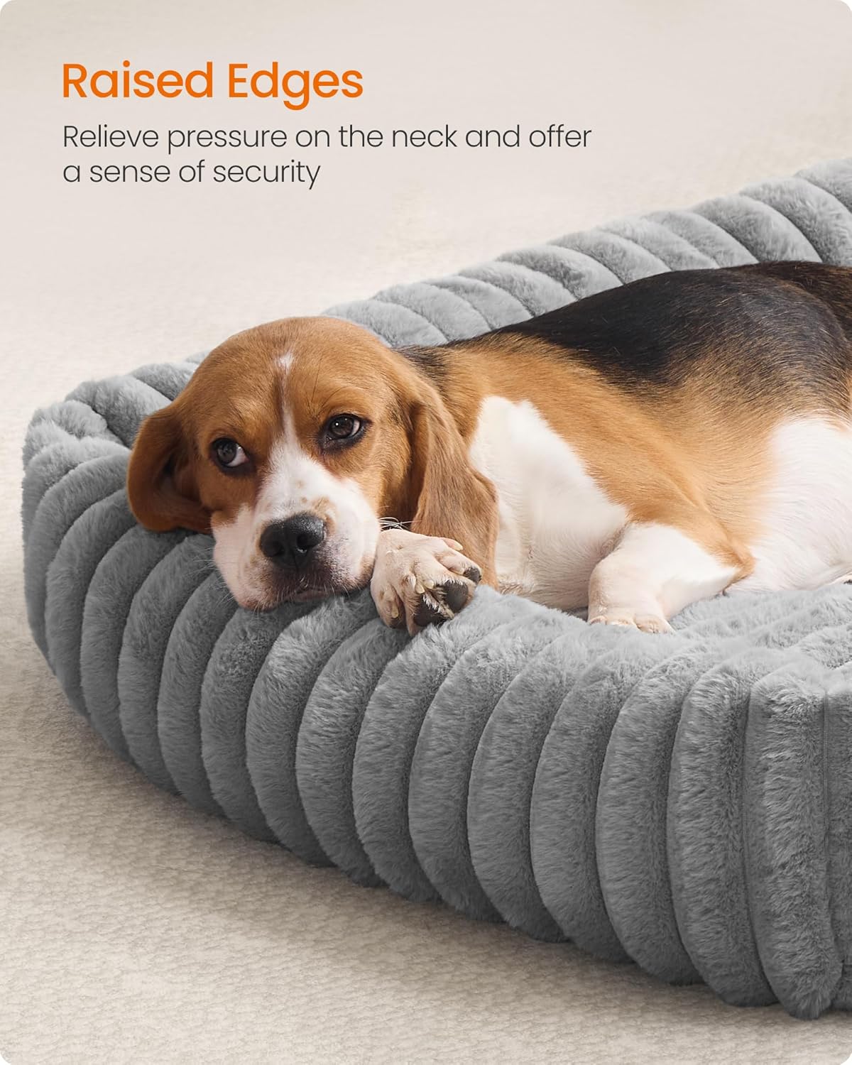 FEANDREA Pat pentru caini din plus, ortopedic, cu margini inaltate, detasabil si lavabil, 91x68x18 cm, gri