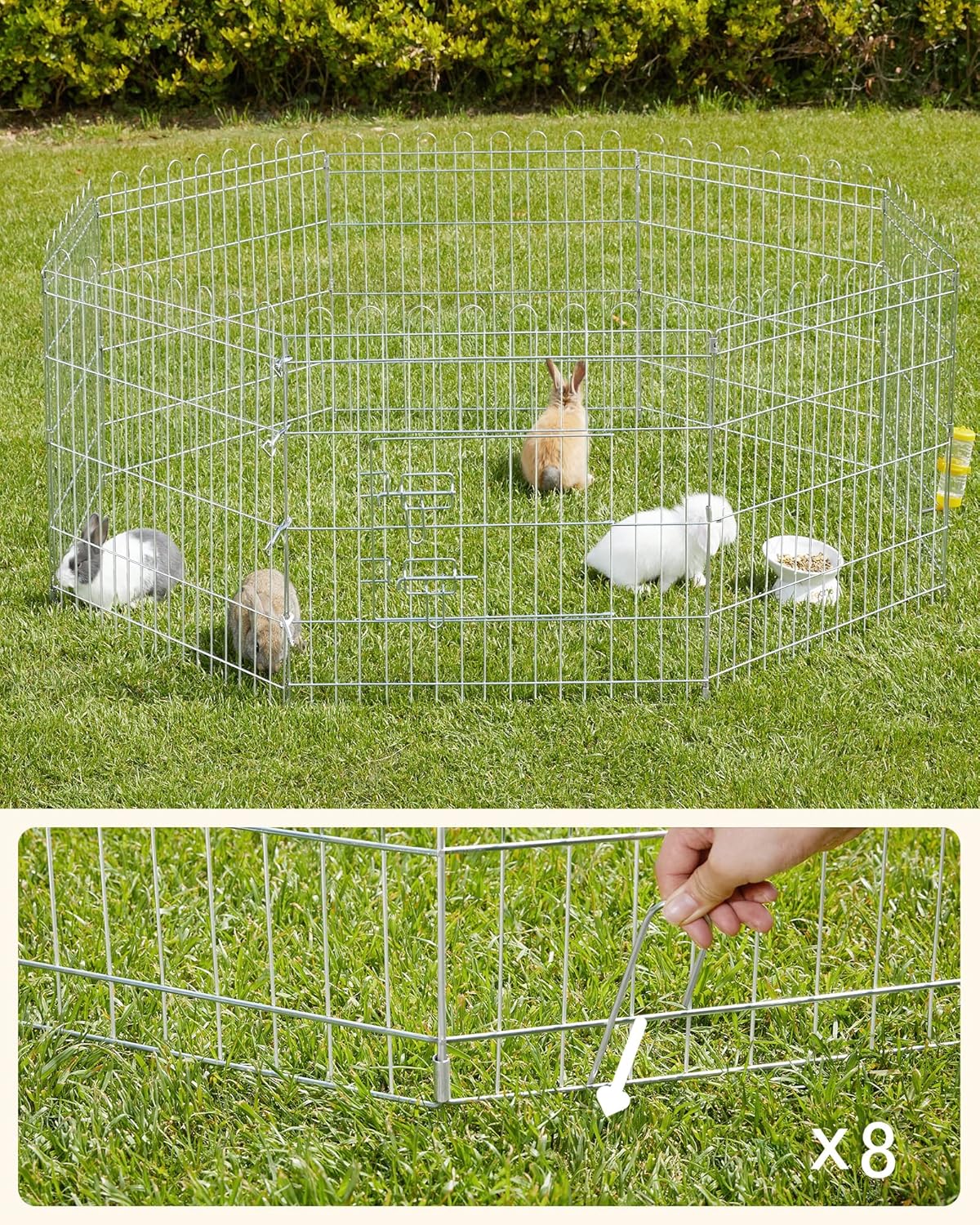 FEANDREA Tarc pliabil din otel pentru animale 8 panouri, modular patrat sau octogon, 159x159x61 cm, argintiu