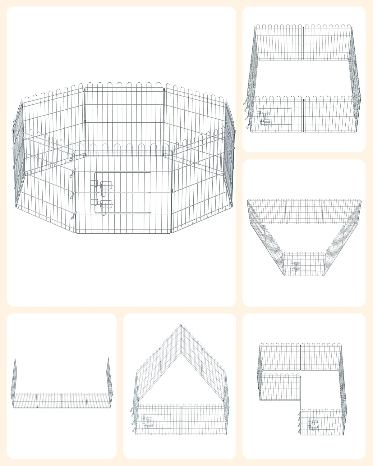 FEANDREA Tarc pliabil din otel pentru animale 8 panouri, modular patrat sau octogon, 159x159x61 cm, argintiu
