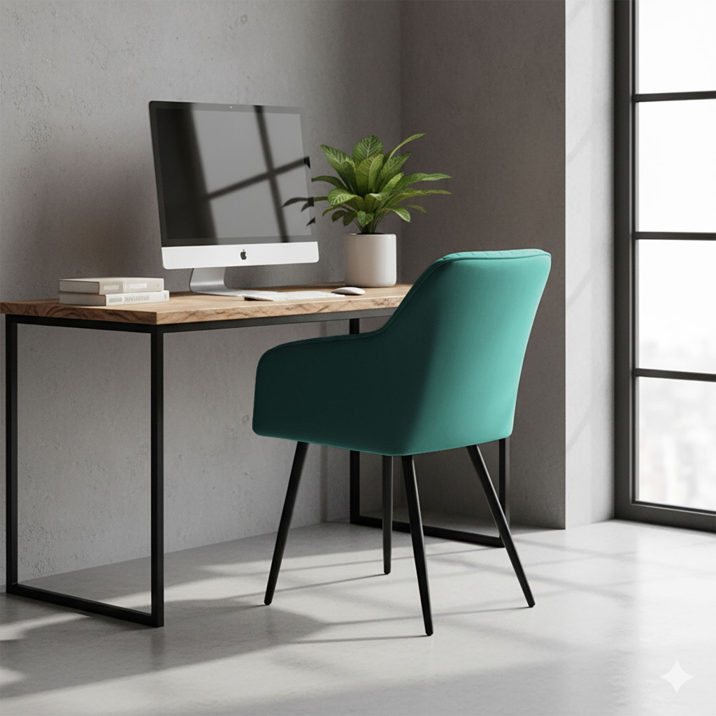 Set 6 scaune Florence tapitate cu velur verde smarald, picioare metalice