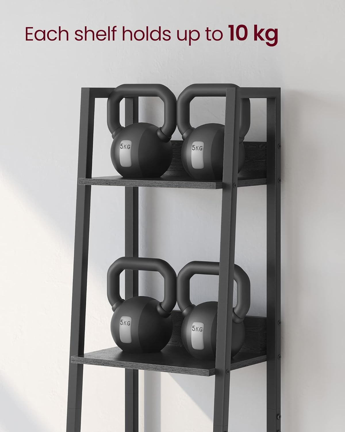 Biblioteca tip scara VASAGLE cu 5 rafturi, design industrial, negru