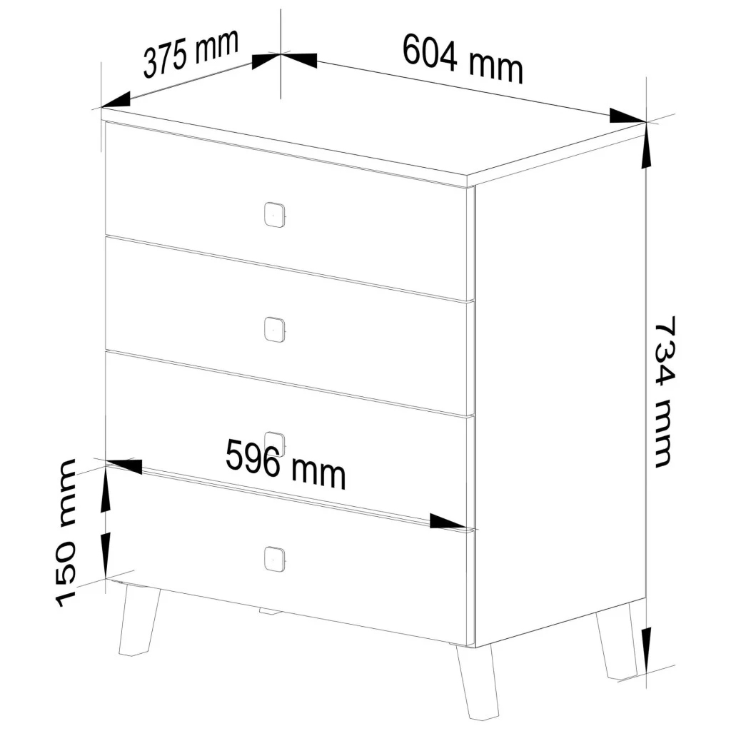Comodă MOBI K-04 cu 4 sertare, casmir și detalii aurii, 60x37x73 cm