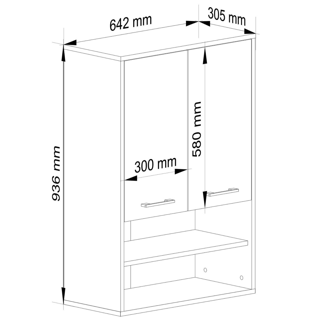Dulap baie suspendat cu 2 usi si rafturi, stejar sonoma, 64x30x94 cm