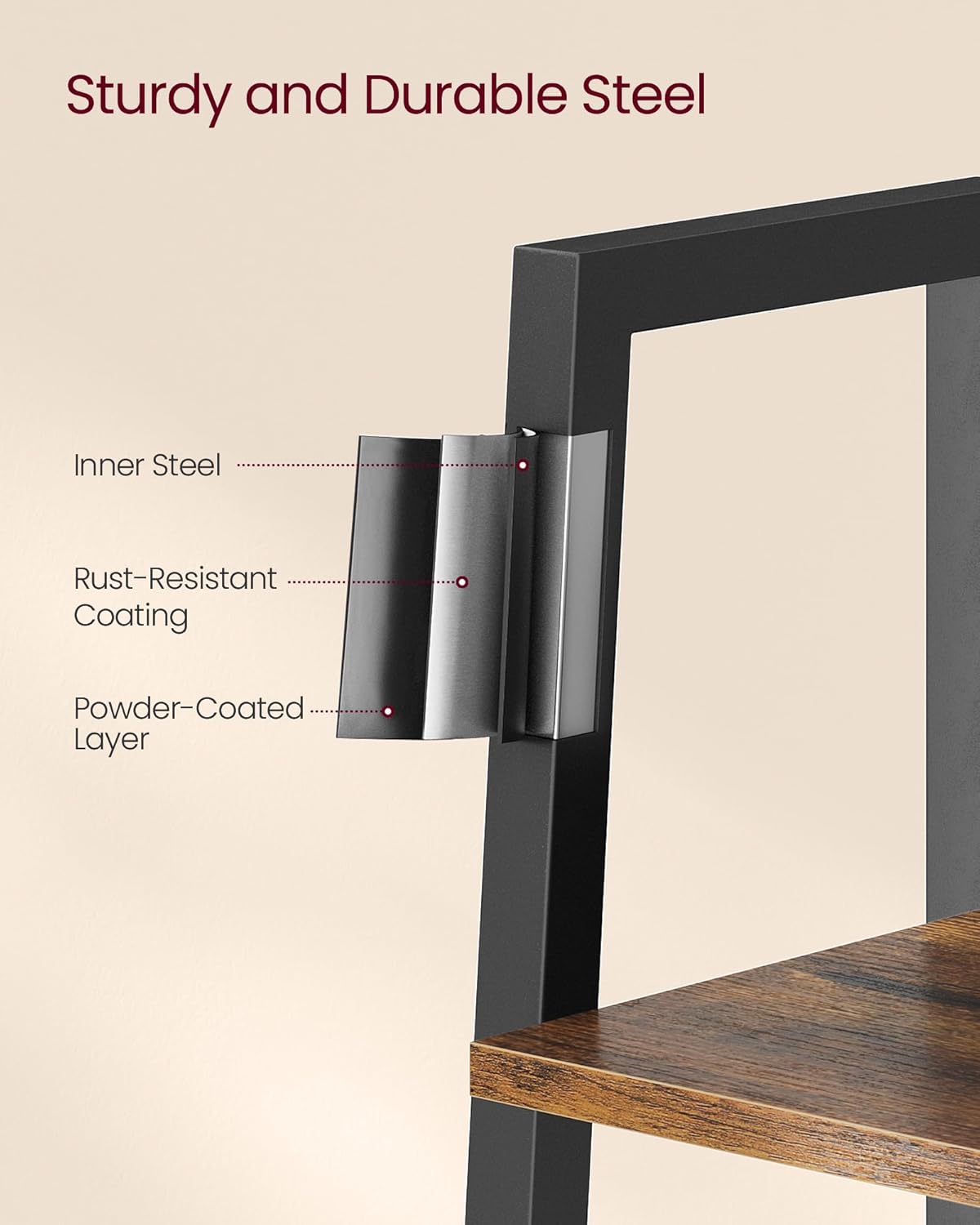 Biblioteca tip scara VASAGLE cu 5 rafturi, design industrial, maro rustic