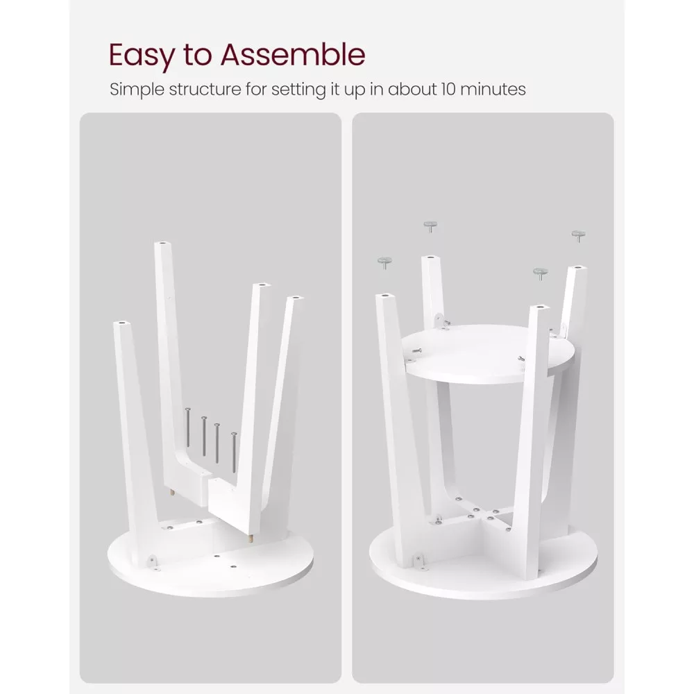 Măsuță laterală rotundă VASAGLE cu raft inferior, alb, 40x40x50 cm