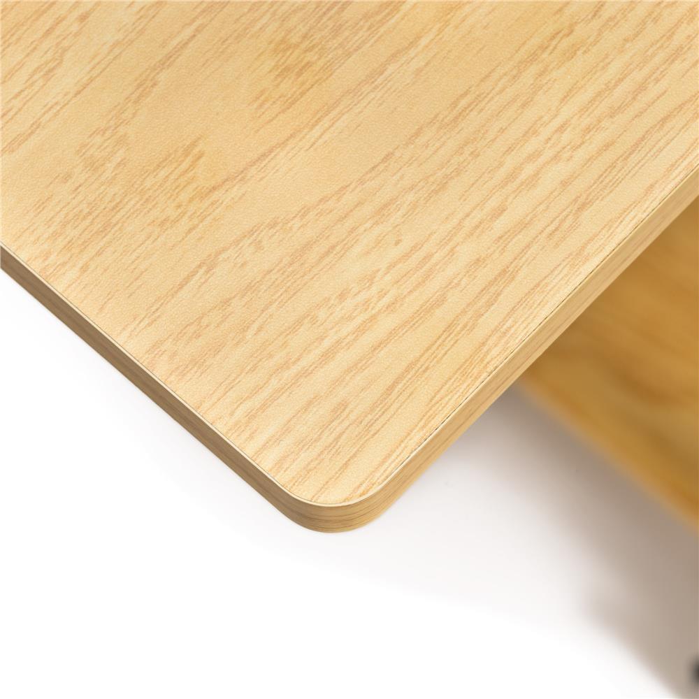 Birou reglabil pe inaltime cu rafturi si roti, 80x40 cm, maro natur