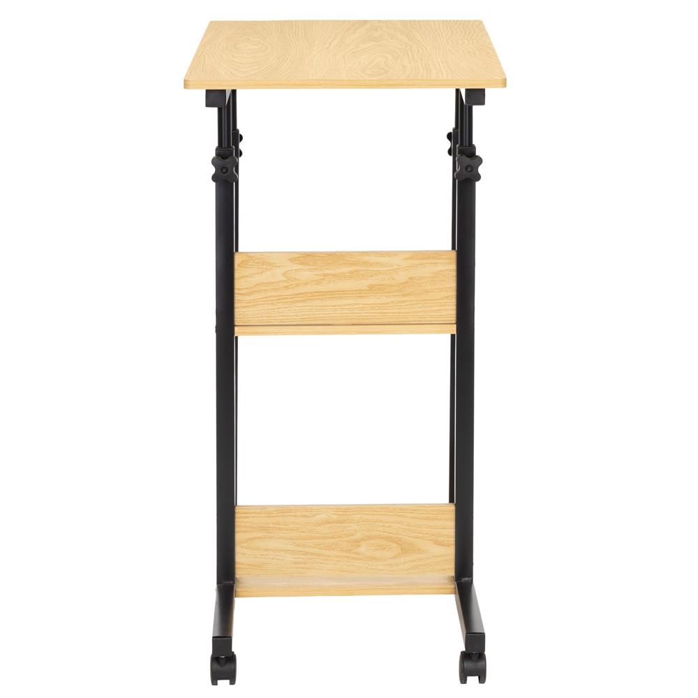 Birou reglabil pe inaltime cu rafturi si roti, 80x40 cm, maro natur