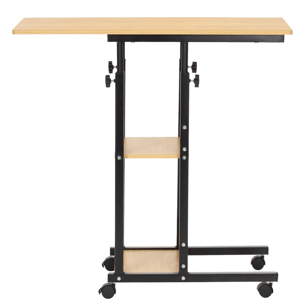 Birou reglabil pe inaltime cu rafturi si roti, 80x40 cm, maro natur