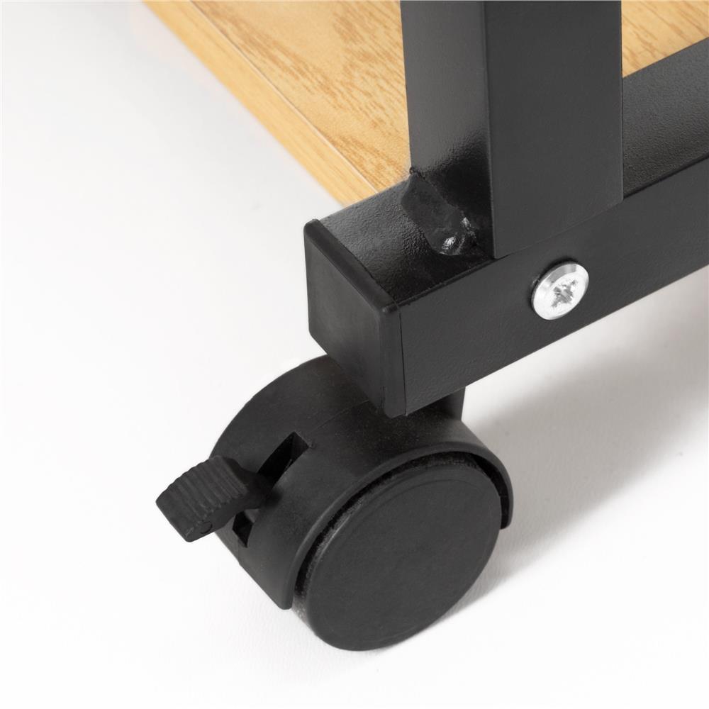 Birou reglabil pe inaltime cu rafturi si roti, 80x40 cm, maro natur