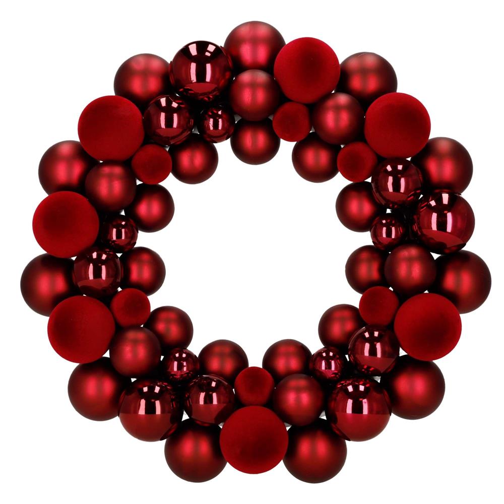 Coronita decorativa de Craciun cu 55 globuri rosii din plastic, 2.5-4.5 cm