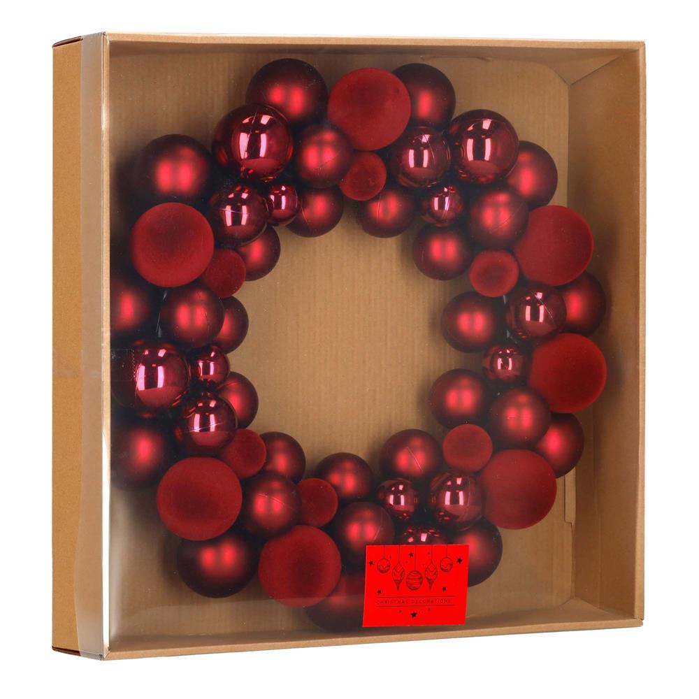 Coronita decorativa de Craciun cu 55 globuri rosii din plastic, 2.5-4.5 cm