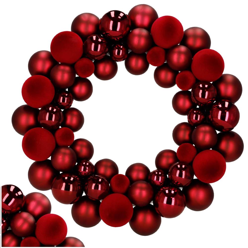 Coronita decorativa de Craciun cu 55 globuri rosii din plastic, 2.5-4.5 cm
