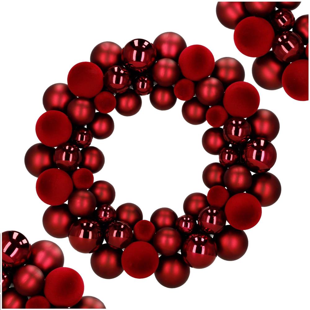 Coronita decorativa de Craciun cu 55 globuri rosii din plastic, 2.5-4.5 cm